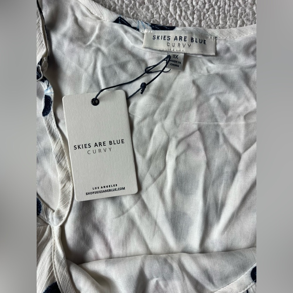 NWT SKIES ARE BLUE CURVY COLD SHOULDER FLORAL WHITE BLOUSE TOP SIZE 1X RAYON - Picture 4 of 6